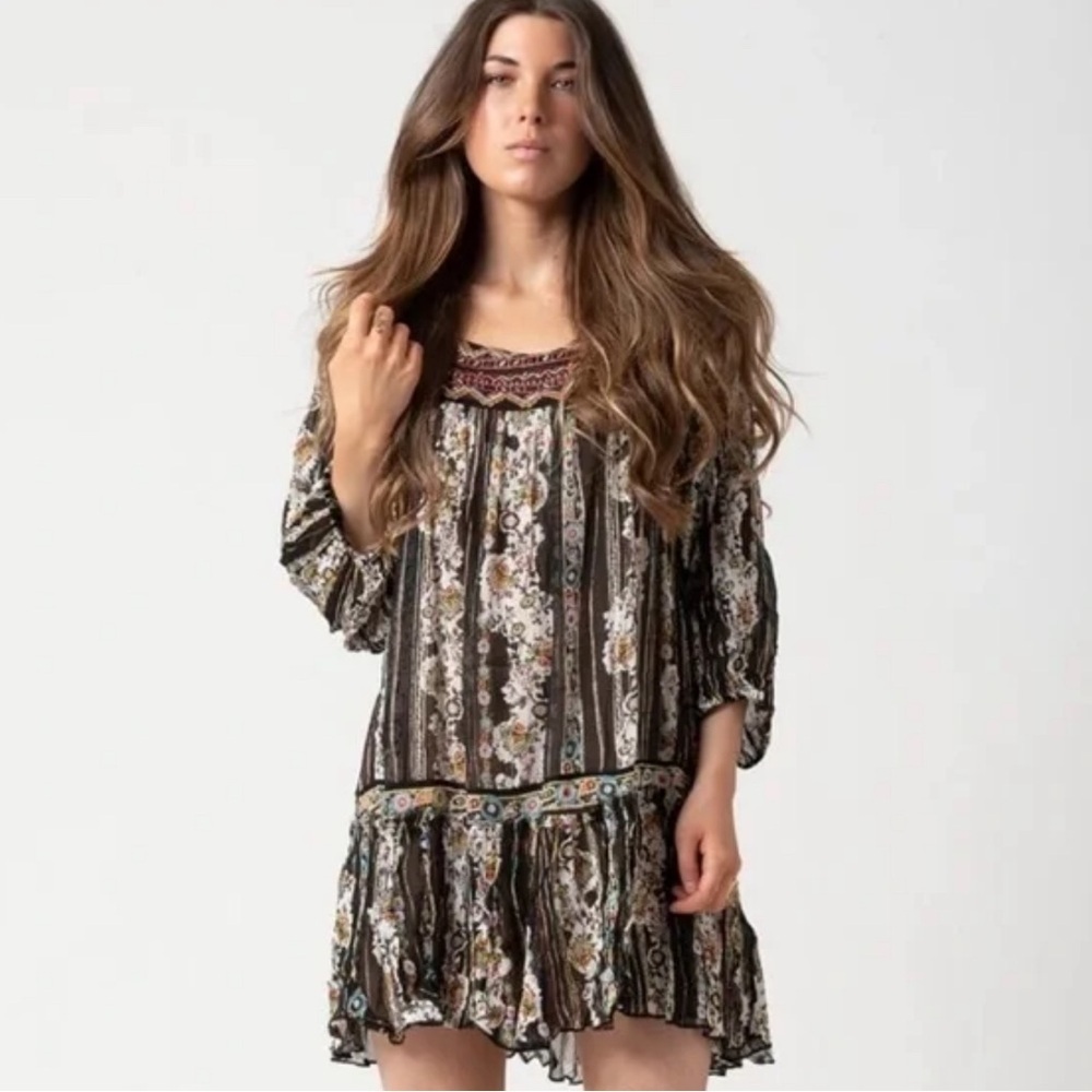 FP Free People Dance Magic Mini Dress Tunic Top Womens Sz XS Sheer Boho Flowy